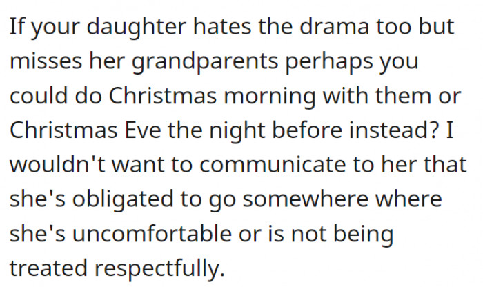 As for the daughter and her grandparents, maybe other arrangements can be made