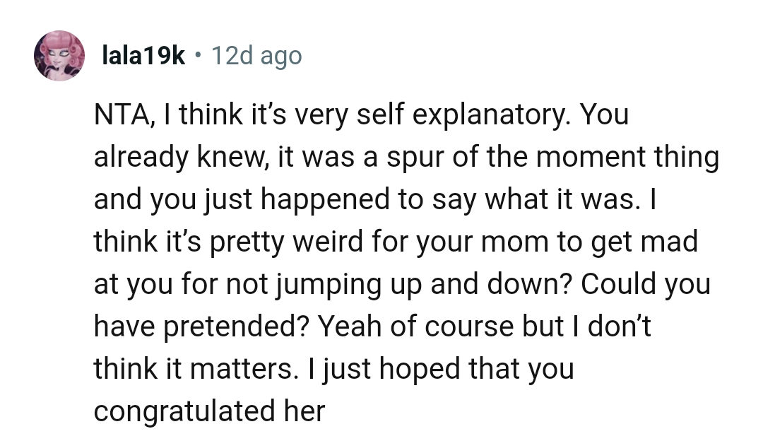This Redditor just hopes that the OP congratulated her sister