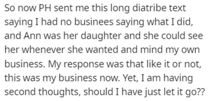 Her response was that it was between her and Ann