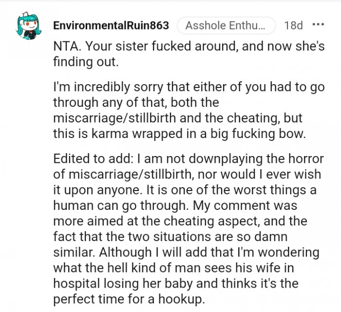 This Redditor's comment is aimed at the cheating aspect