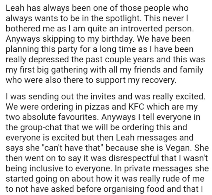 They've been planning this party for a long time as OP has been really depressed