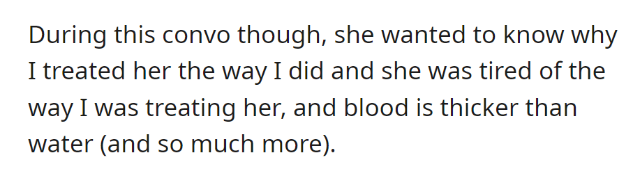 Sis claimed mistreatment, citing the thick nature of blood. Clearly, family ties are thicker than the plot in a daytime soap.