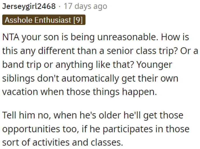 OP's son's behavior is unfair.