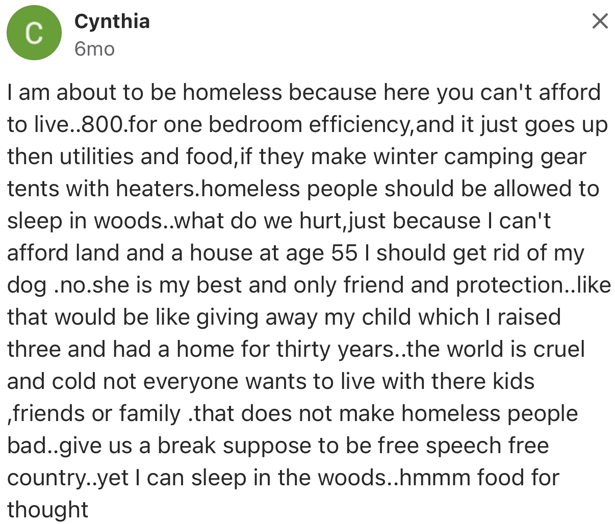 “I Should Get Rid of My Dog? No, She Is My Best and Only Friend and Protection.”