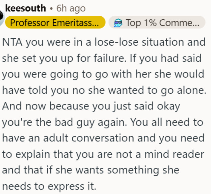 She set him up to fail no matter what he did