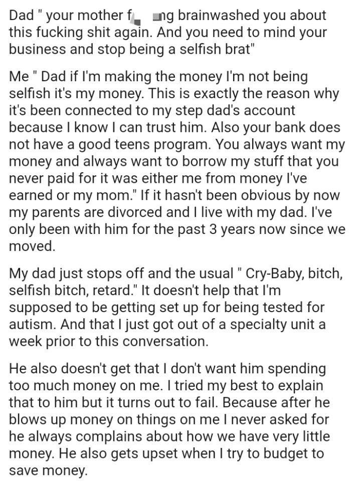 It doesn't help that the OP's supposed to be getting set up for being tested for autism