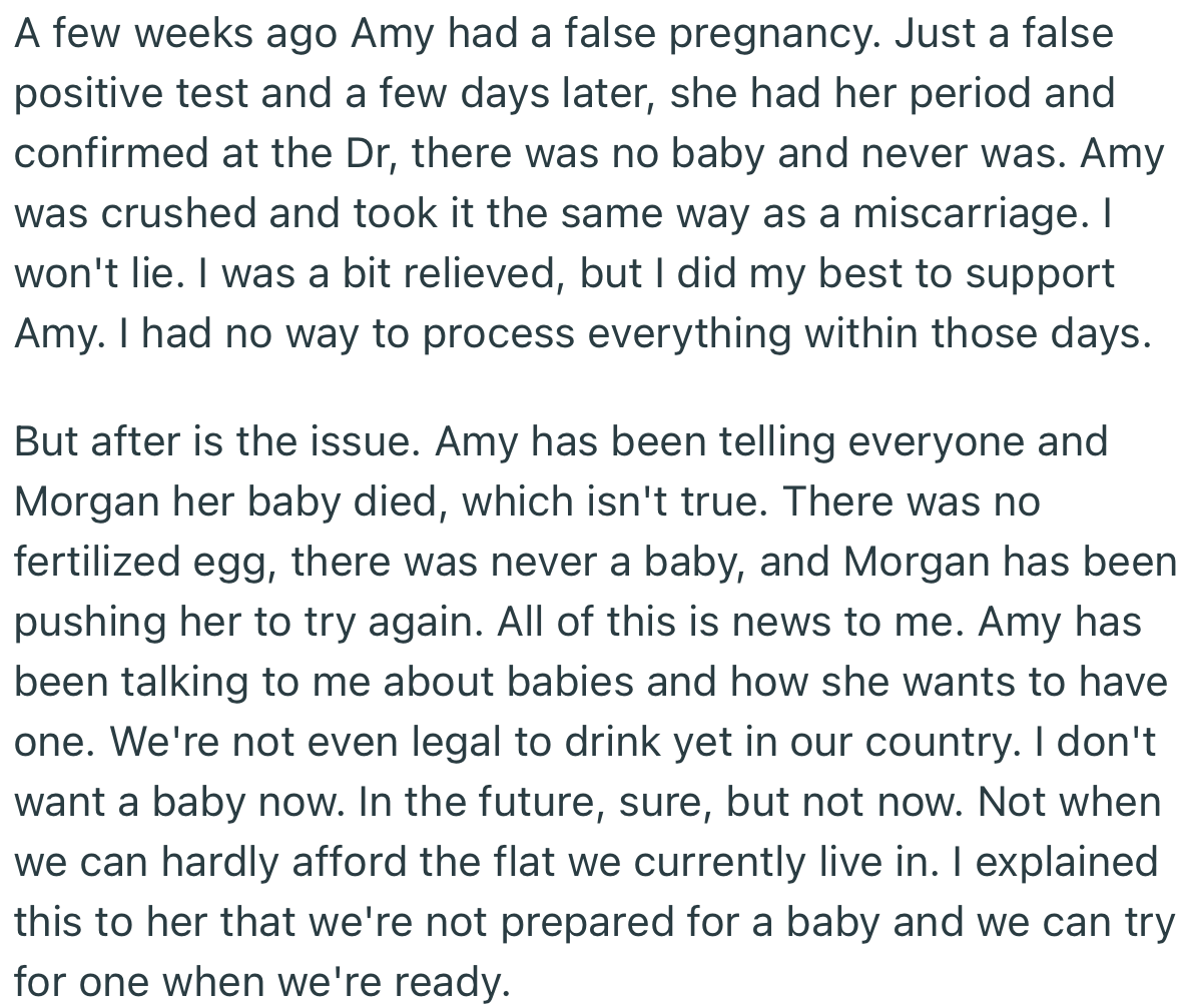 Amy put OP under pressure for a baby, but OP was adamant that the timing was not right