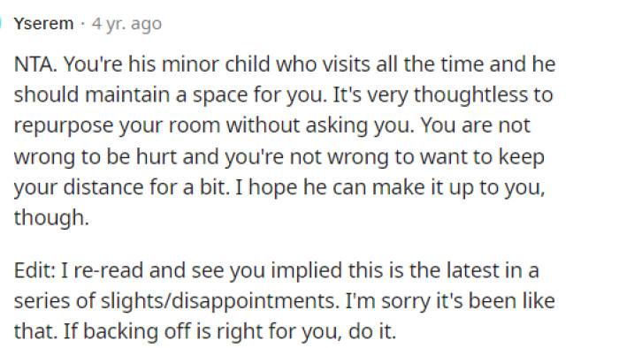 This comment was pretty encouraging to OP, and they just told OP to do whatever they felt was right for the situation.