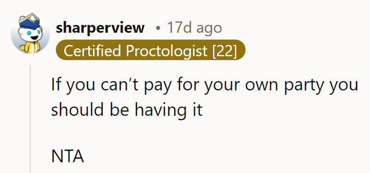 If they can't cover the party expenses, perhaps they should reconsider hosting it altogether.