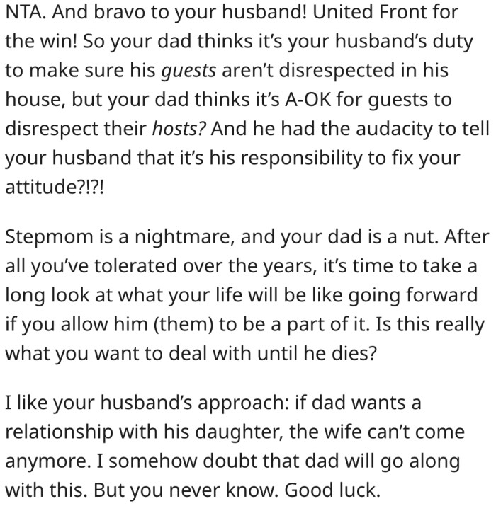 Her husband responded appropriately.