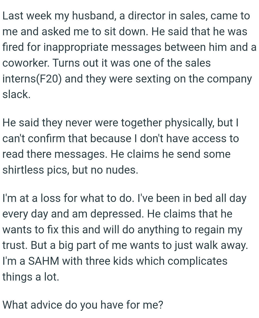 The OP has been in bed all day, every day, and she's depressed