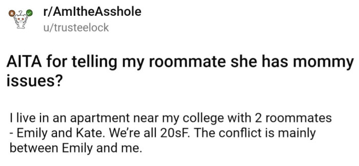 OP and her two female roommates are all in their 20's and they share an apartment