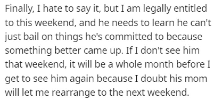 OP believes that his son needs to learn about commitment