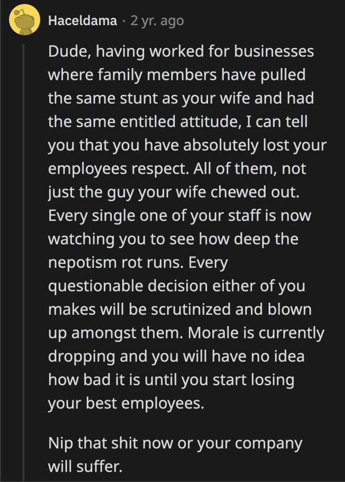 This incident affected his employees more than OP can fathom.