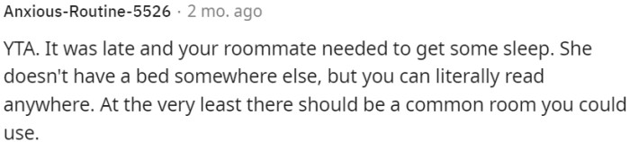 She doesn't have a bed somewhere else, but she can literally read anywhere.