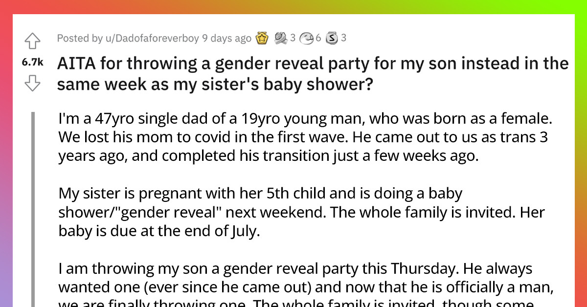 Father Gets Criticized By His Sister For Throwing A Gender Reveal Party For His Transgender Child