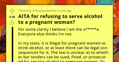Bartender Sticks To Policy And Refuses Serving Alcohol To Pregnant Woman, Gets Yelled At By Her Husband