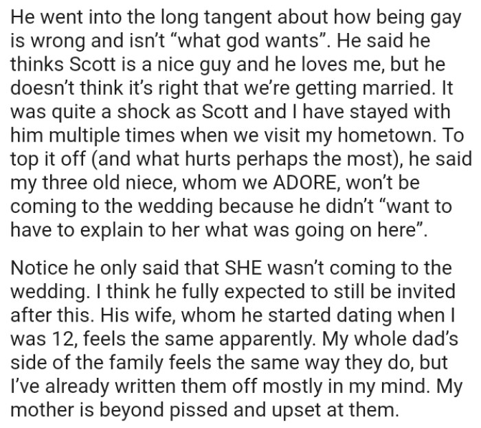 The OP thinks his brother fully expected to still be invited after what he said