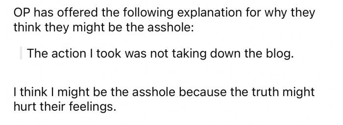 OP thinks she might be the a-hole for the following reason: