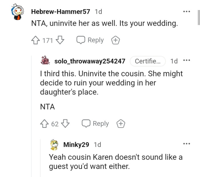 She might decide to ruin the OP's wedding in her daughter's place