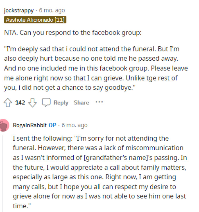 OP's response was perfect honestly and explained his situation so hopefully his family understands what they did wrong here.