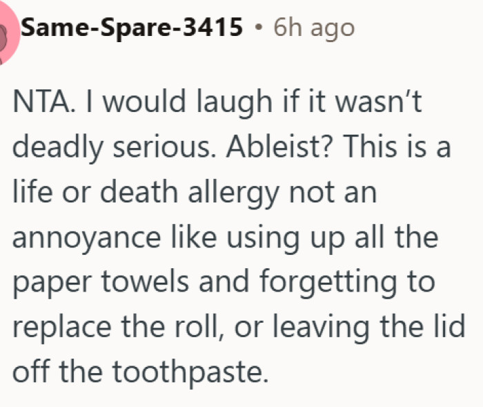 Calling a life-threatening allergy "ableist" is a dangerous misuse of the word