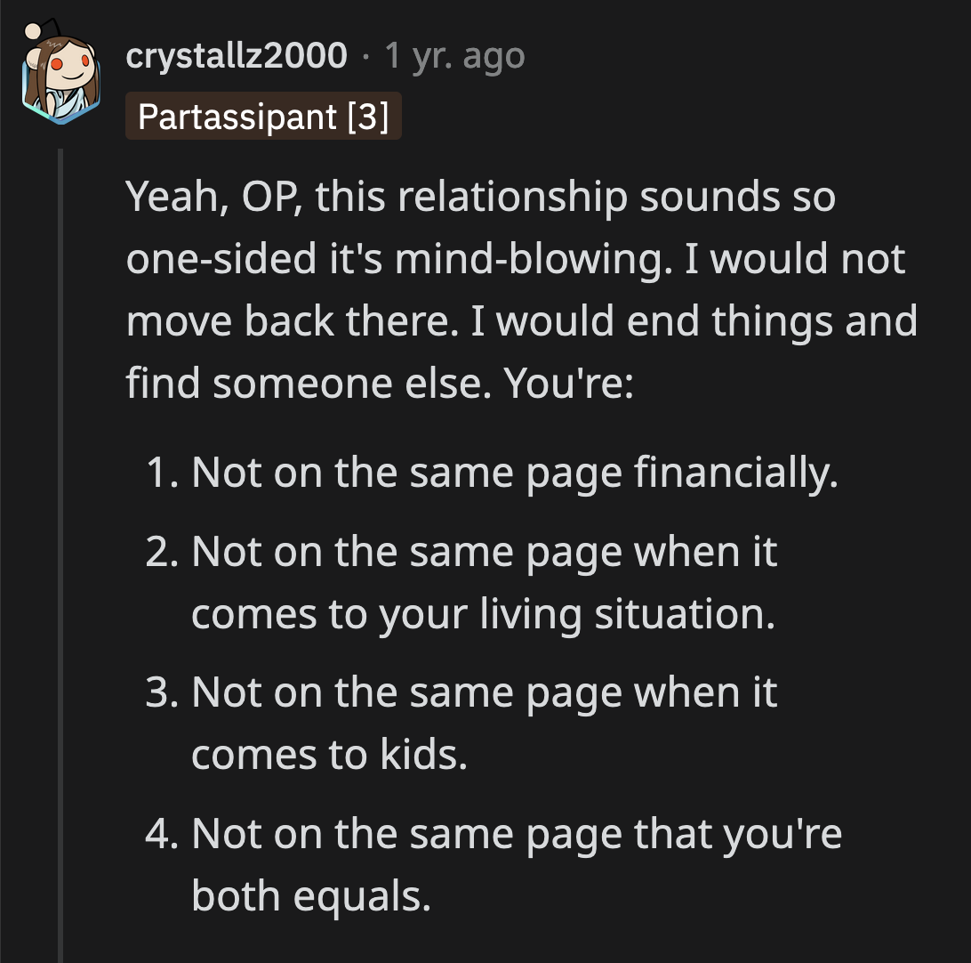What does OP get out of this relationship other than the flimsy promise of future children?