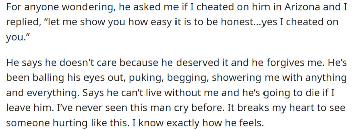 The OP Also Told Him Everything That Happened, but He Said He Didn't Care Because He Loved Her: