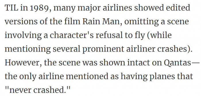 9. The only airline mentioned that has airplanes that have never crashed is Qantas