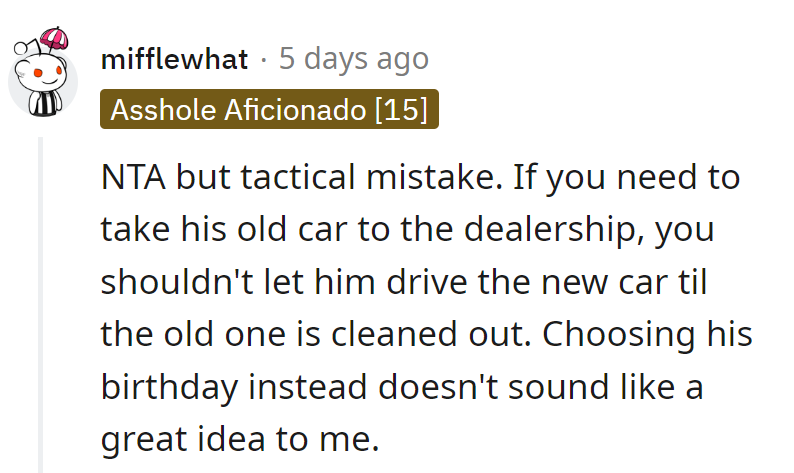 Missed the pre-dealership detail! Birthday surprises, now with a side of cleanup duty.