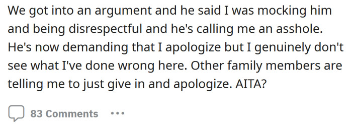 Now the OP is wondering if he's the a**hole here.