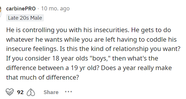 He Definitely Is Controlling Her, or at Least He's Trying To, and She's Giving In to Him.