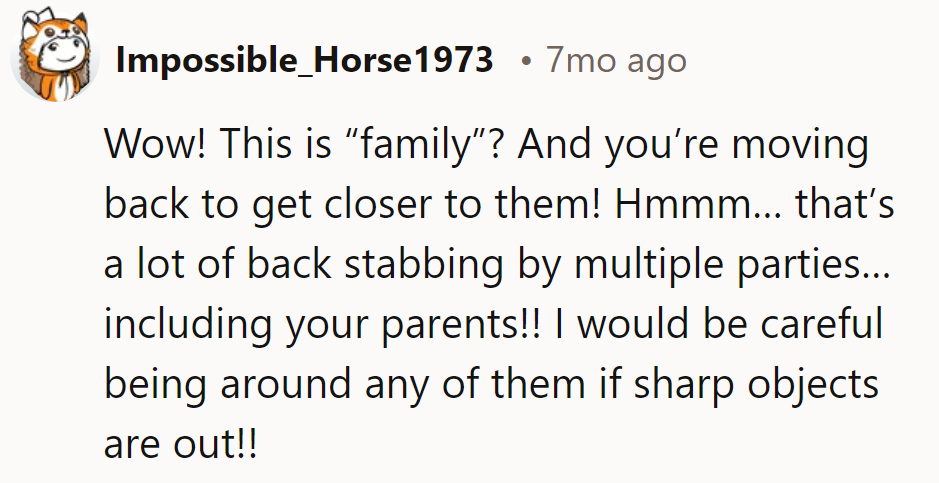 Family reunion or a knife fight? Watch out for sharp turns.