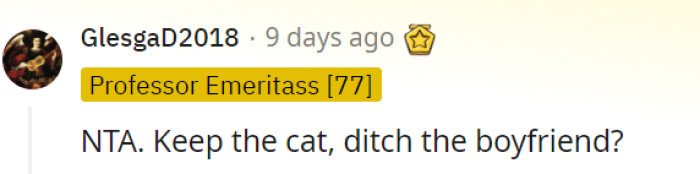 If the boyfriend's animosity towards the cat persists and causes ongoing conflict, it may be worth considering whether a relationship that consistently disregards OP's concerns and the cat's welfare is truly sustainable.