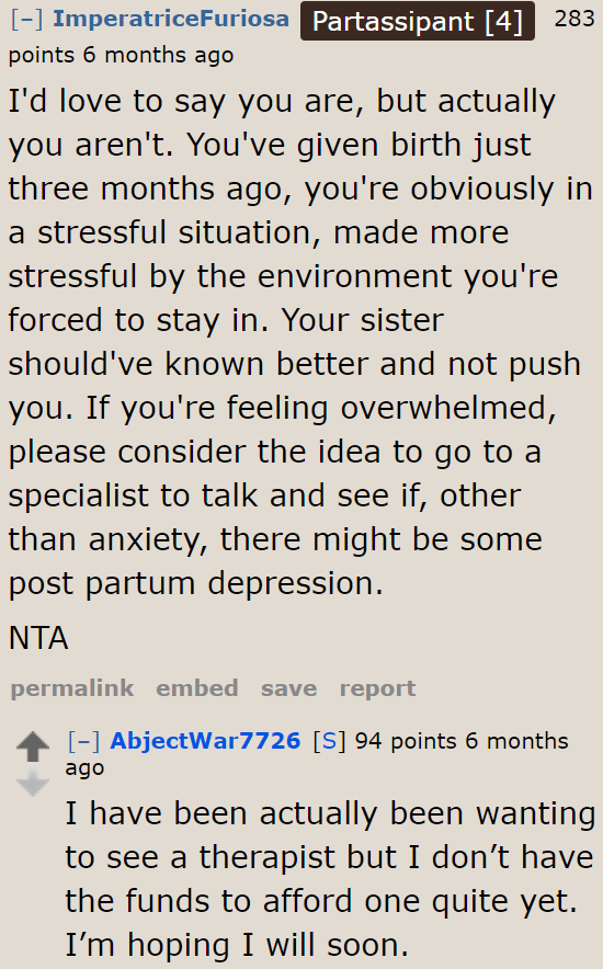 Instead of being pushy, the sister should have been understanding.