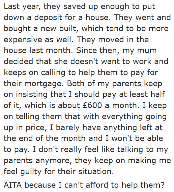 She Refused to Help Her Parents the First Time Since She Can't Afford Another Debt Under Her Name