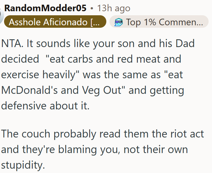 Son and dad mistake healthy training for a junk food binge.