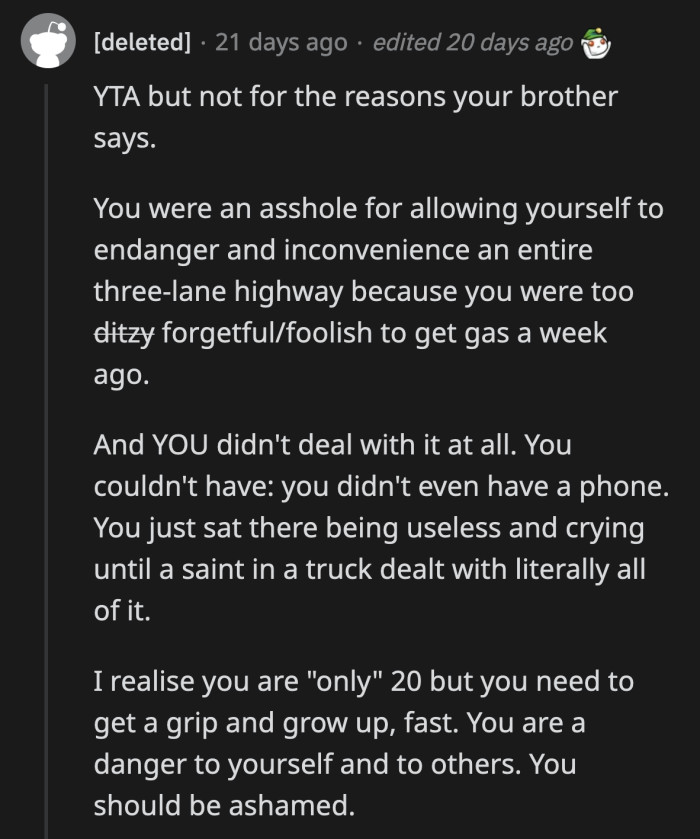 OP Said She Cries in Stressful Situations to Clear Her Head, but She Did Nothing to Solve the Situation After She Cried. She Would Have Sat in the Middle of Traffic if the Helpful Guys Didn't See Her.