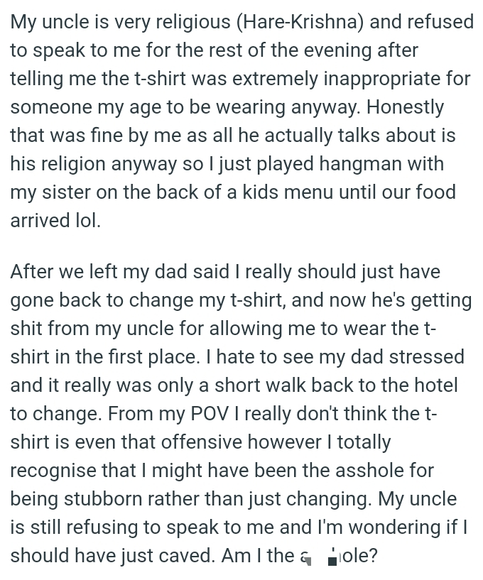 That Was Fine by the OP as All Her Uncle Actually Talks About Is His Religion