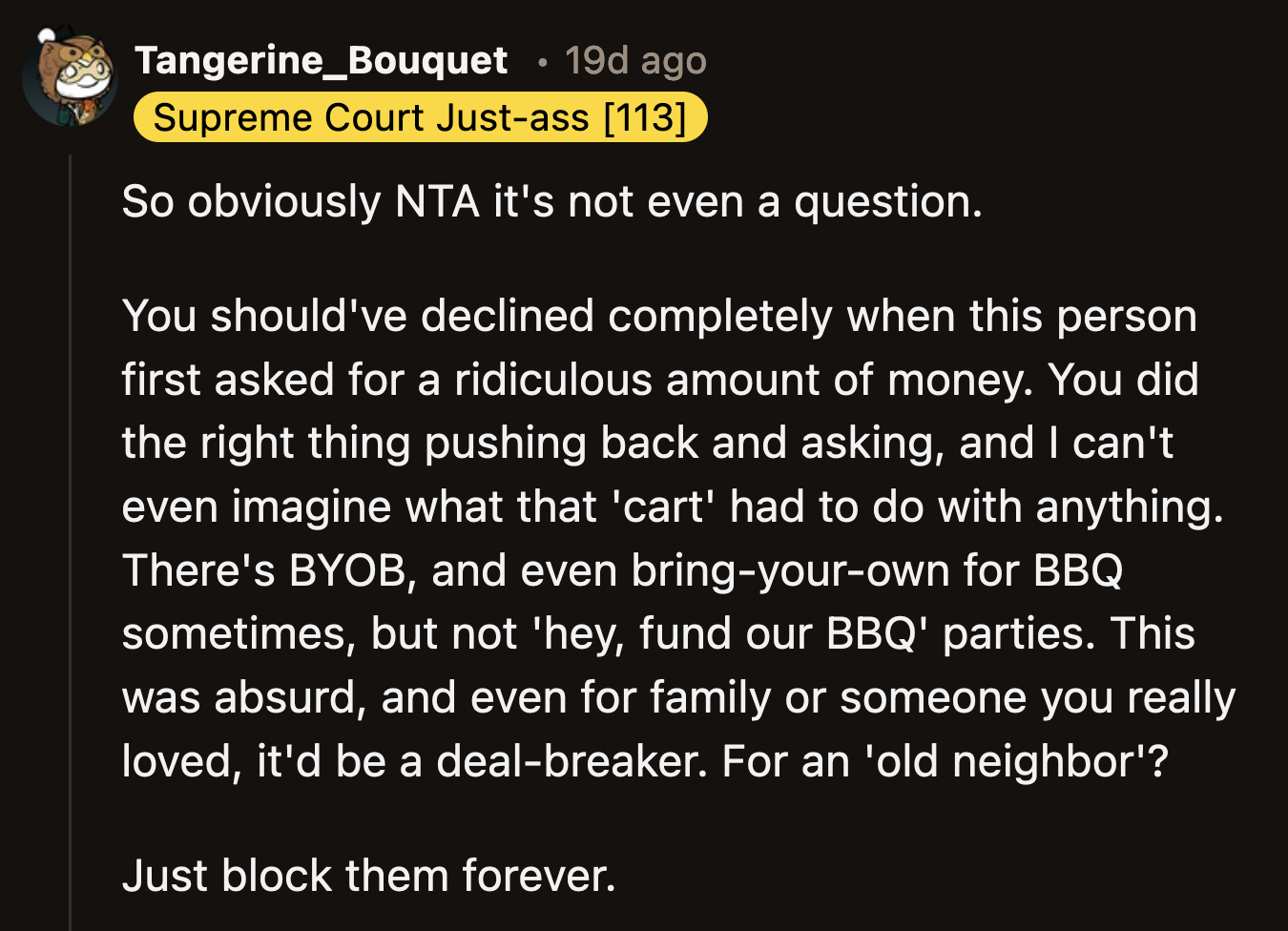 OP has no obligation to remain in contact with this person and her tacky backyard BBQs.