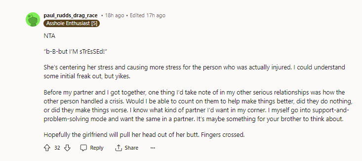 14. Hopefully, the girlfriend will pull her head out of her butt. Fingers crossed.