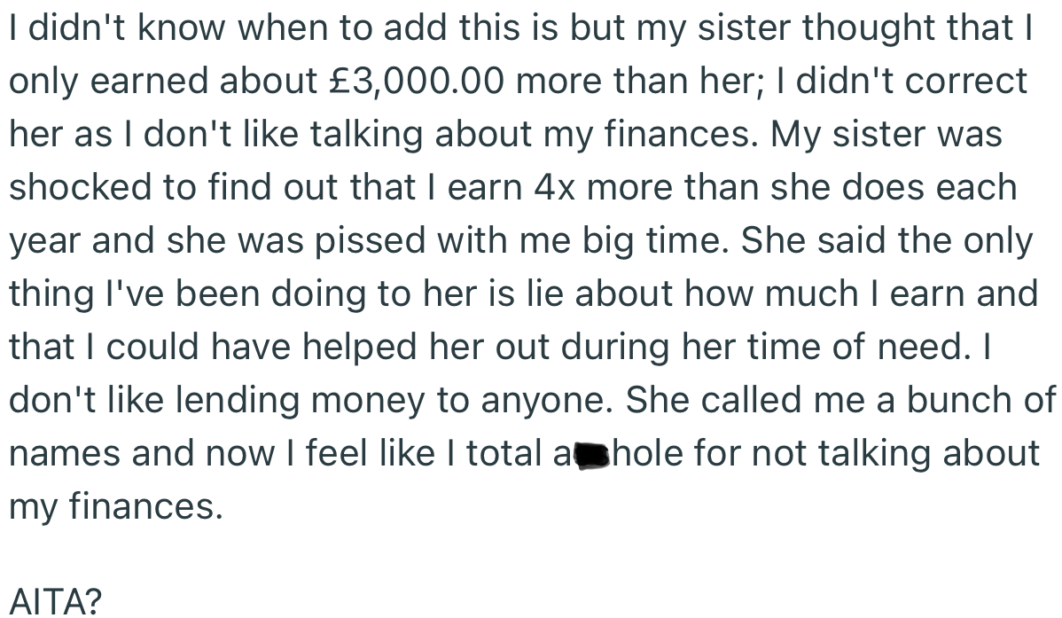 At This Point, OP’s Sister Was Upset, Especially Because OP Didn’t Come Through During Her Time of Need