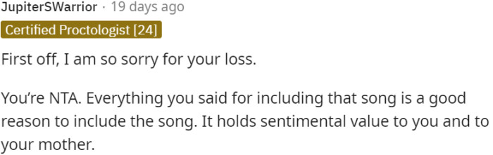 OP's reasons for wanting to include the song are valid and meaningful