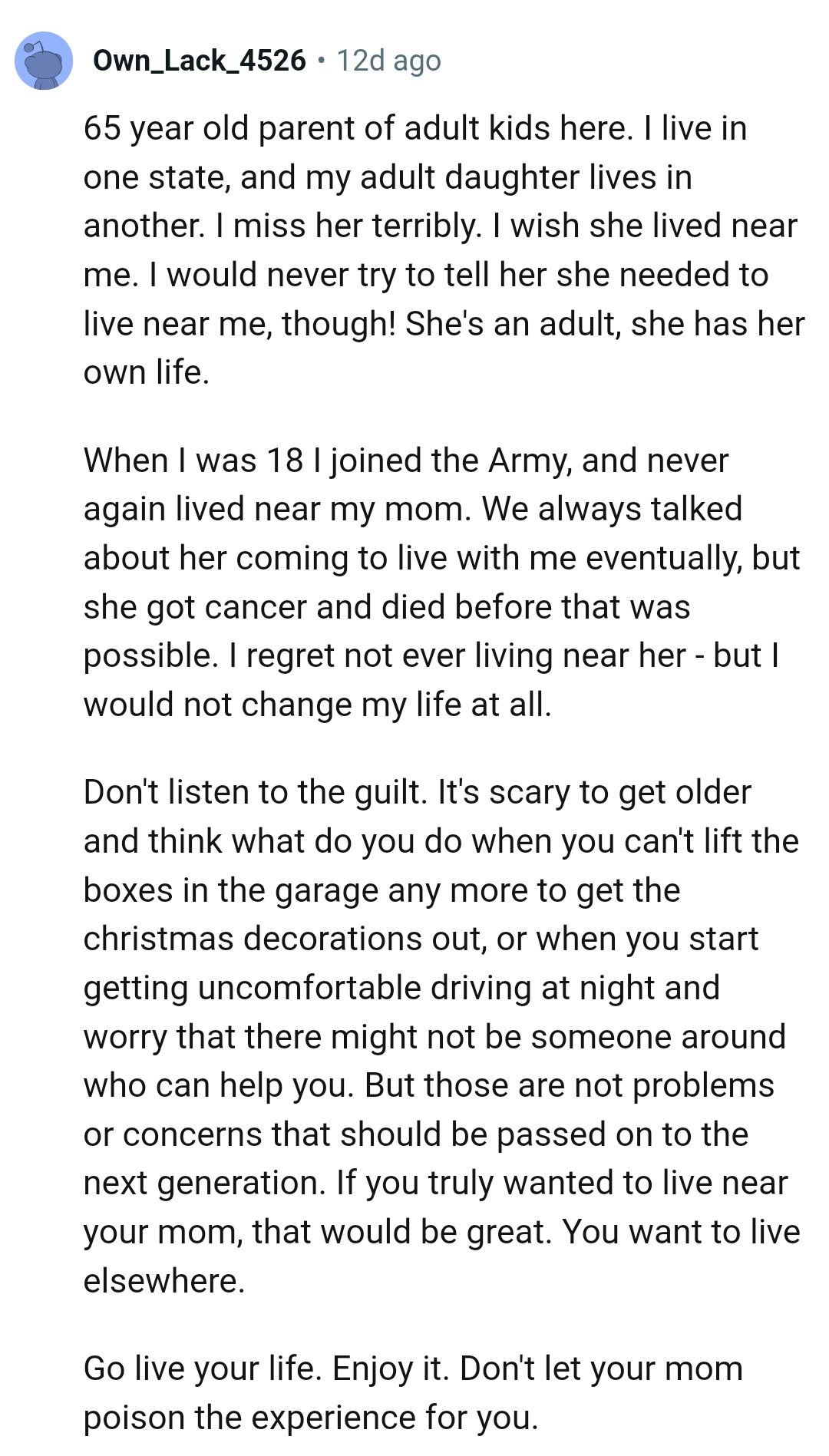 From a 65 year old parent of adult kids