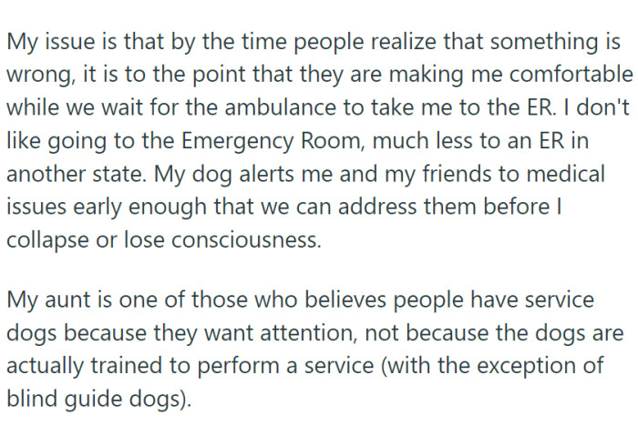 However, her aunt didn't think she needed it, so she forbade OP to attend.