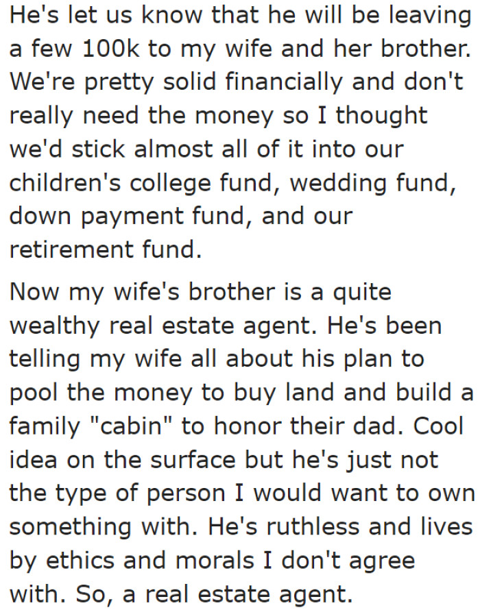 The father-in-law distributed hundreds of dollars to both his wife and brother-in-law.
