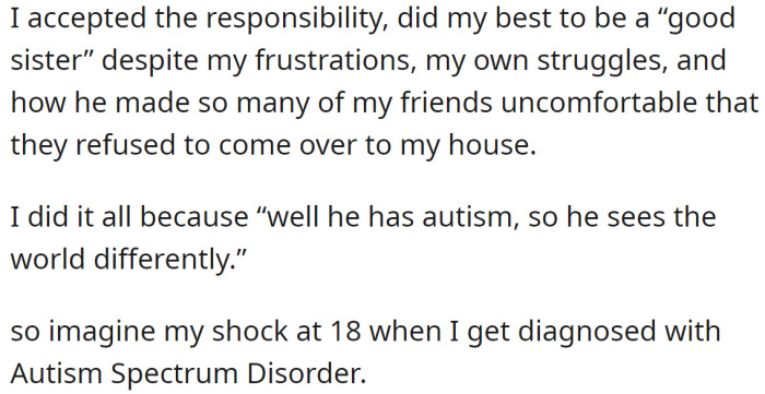 She really did her best in that responsibility, but at 18, she was also diagnosed with 