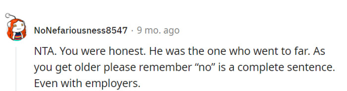 The boss needed a sushi lesson in accepting a simple 'no' without wasabi-level drama.