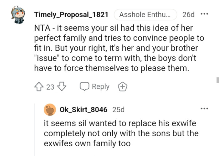 It's her and the OP's brother's issue