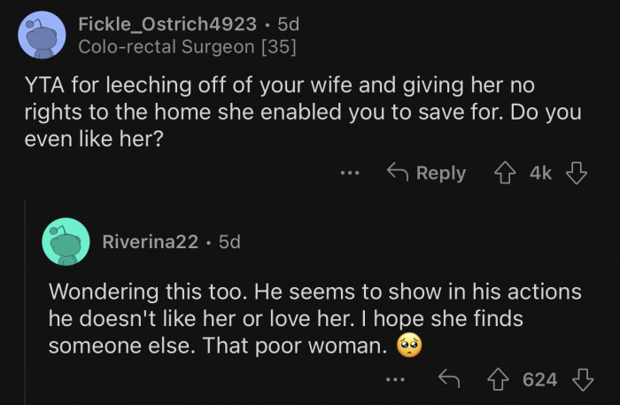 Some users began to doubt if OP even liked his wife.